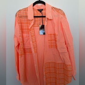 Orange Checkered and Striped Shirt